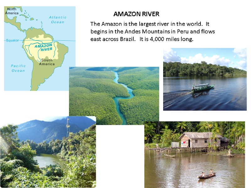 AMAZON RIVER The Amazon is the largest river in the world.  It begins